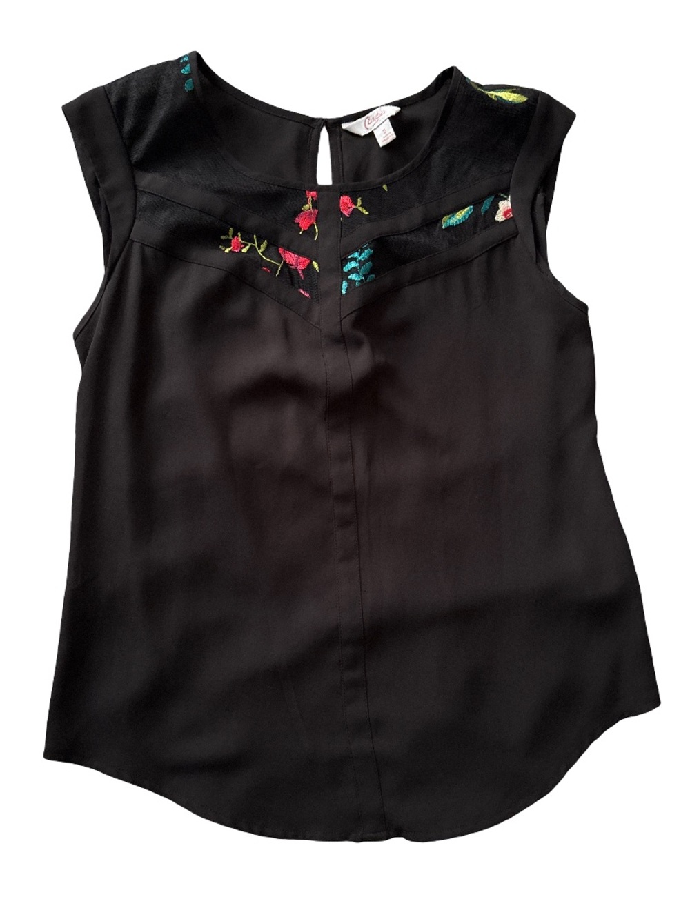 Candie's Black Sleeveless Embroidered Yoke Camisole